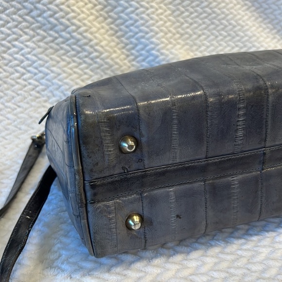 Vintage Eel Skin Elegant Gray Blue Handbag Purse Made in Korea 80s   CM - Picture 5 of 9